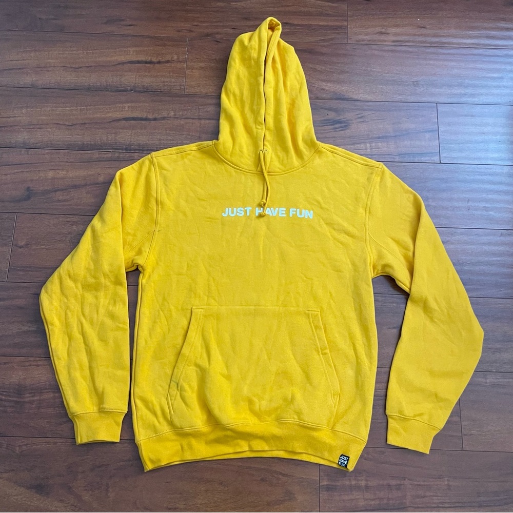 JUST HAVE FUN YELLOW HOODIE SZ MEDIUM M